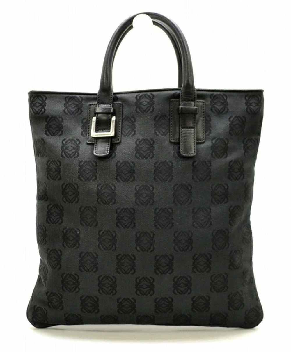 Loewe Anagram Tote Bag Handbag Canvas Leather Black Gusset